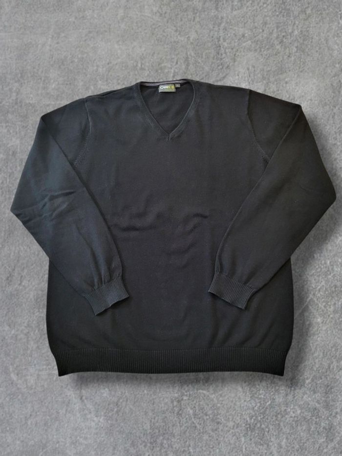 Pull fin OKW noir 100% coton col V - XL