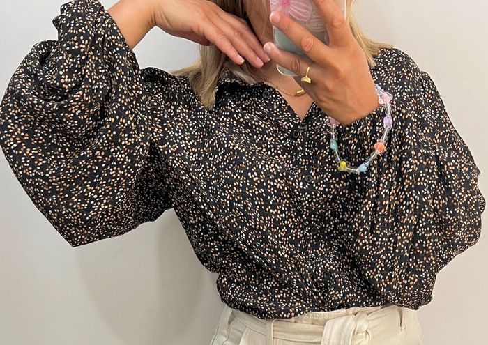 🌿Chemise noire imprimé pois beiges Vila Taille 38 - photo numéro 2