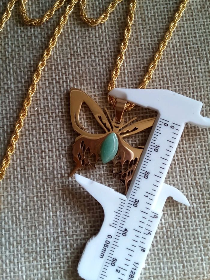 Collier papillon et pierre d'aventurine naturelle - photo numéro 3