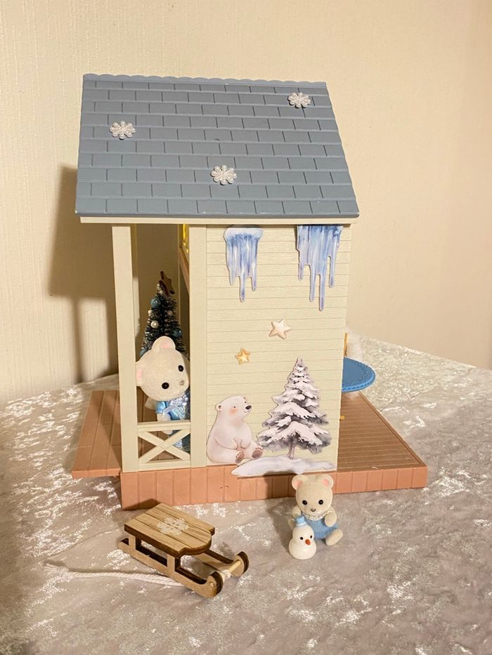 Bluebell cottage maison complète toit bleu Sylvanian ours polaire noël - photo numéro 8