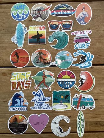 25 stickers surf, vague, mer