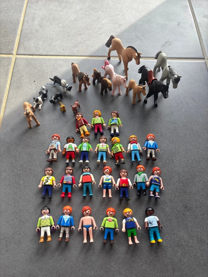 Personnages playmobil enfants + animaux chevaux