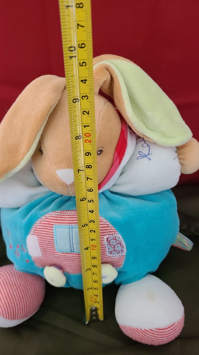 Doudou lapin boule bleu vert rouge rayé voiture Bliss KALOO - photo numéro 5