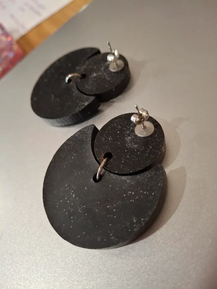 Boucles d'oreilles noir holo en résine - photo numéro 4