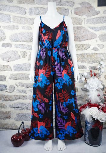 Combinaison ample voyage sous les tropiques noir et multicolore Femme taille 54 marque Asos 🌺 