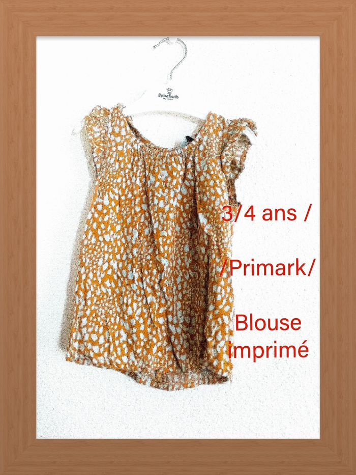 3/4 ans /primark /tunique, blouse marron beige, imprimé a volant /excellent état