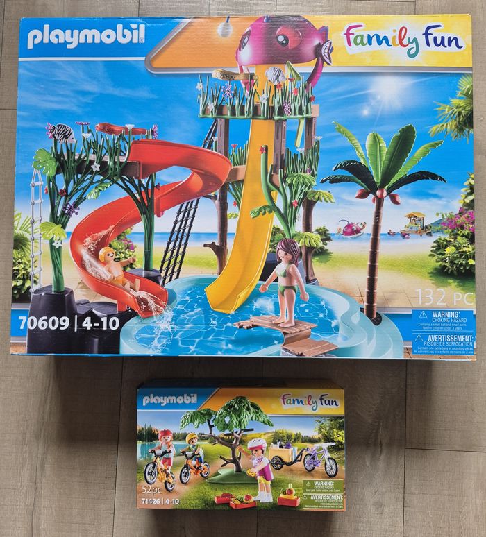 Bundle Playmobil Family Fun 70609 + 71426 - Parc Aquatique / VTT tour Neuf New