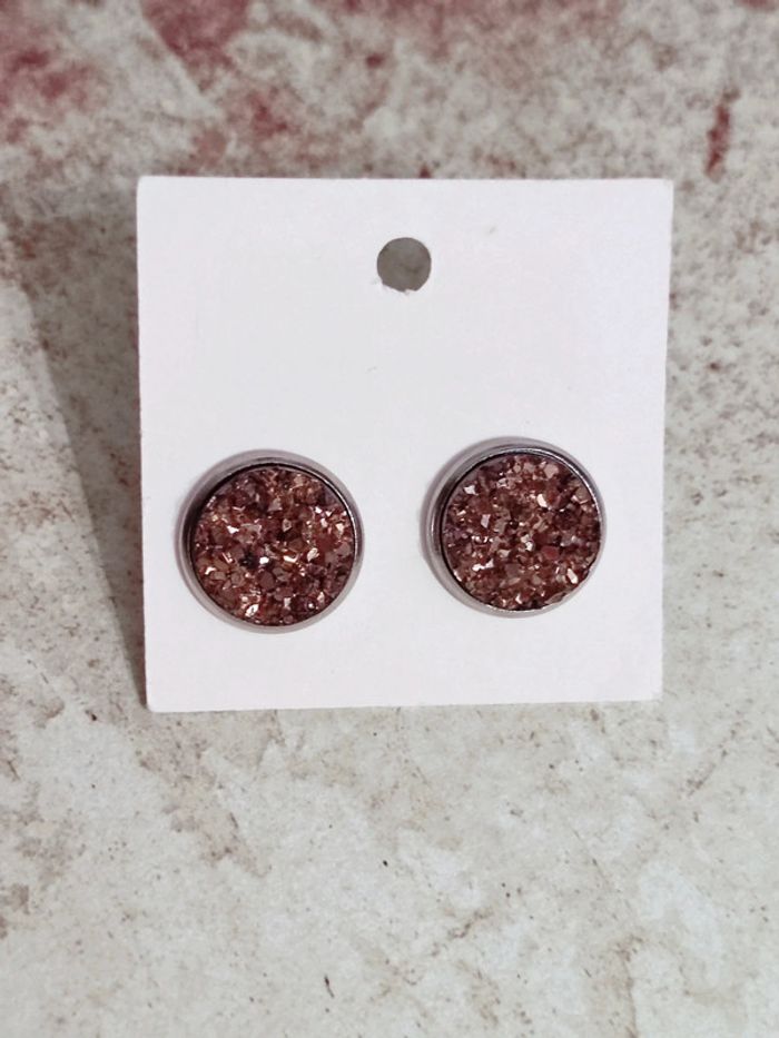 Boucles puces d'oreilles rond quartz cuivre inox 🇨🇵 Fabrication Artisanale - Ø 12mm