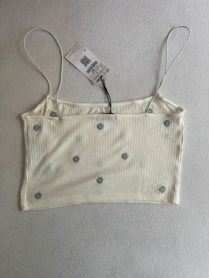 Débardeur côtelé blanc avec fleur Stradivarius L - photo numéro 3