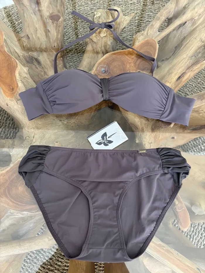 Maillot de bain 2 pièces Livia taupe bandeau