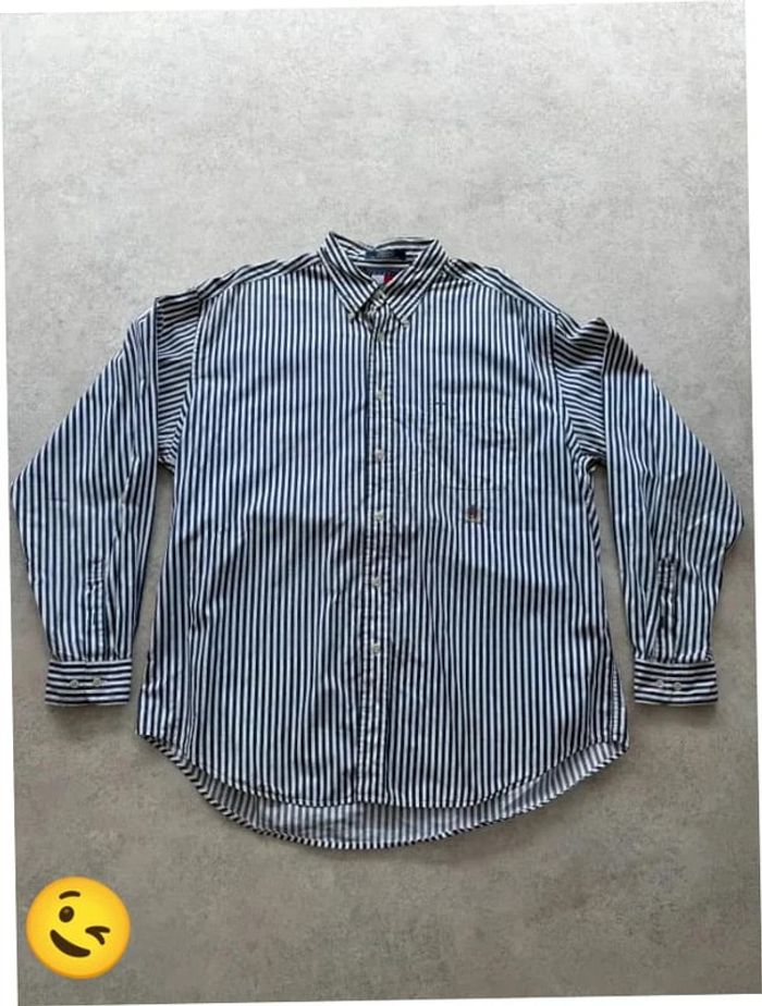 Chemise Tommy Hilfiger manche longue Taille XL bleu blanc Homme Men CHE82 - photo numéro 3