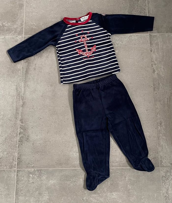 Pyjama 2 pièces « Little Marcel » bleu marine et rouge taille 9-12 mois-86 cm