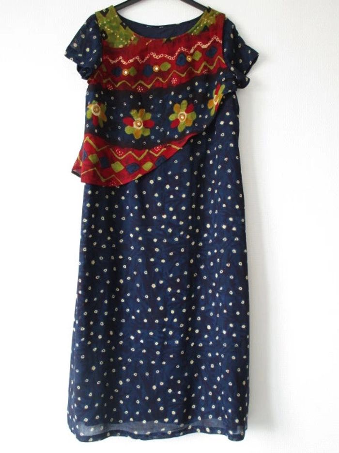 Robe longue vintage marine imprimée 38/40 TBE - photo numéro 9