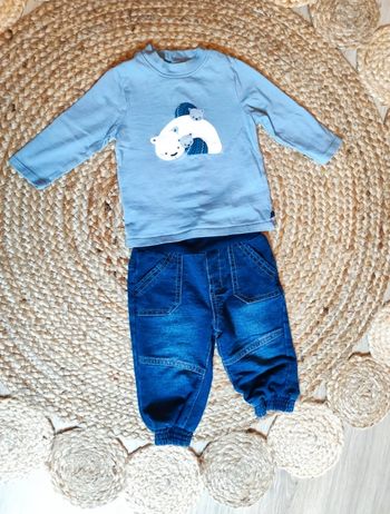 ✨ ensemble Tshirt manche longue et jogging jean élastique à la taille, excellent état 
✨Marque : obaibi
✨Taille 6 mois
✨Non fumeur et précautionneux