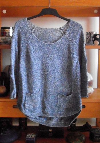 Pull en mailles femme, taille L, bleu et blanc