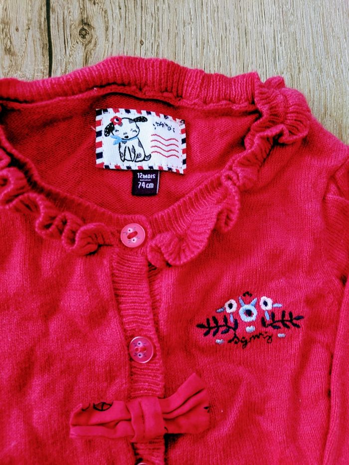 Gilet cardigan rouge sergent major 12 mois 74 cm laine et coton - photo numéro 2
