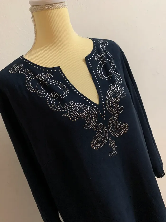 Top tunique velours bleu marine à strass - Top Queens - Taille L - photo numéro 2