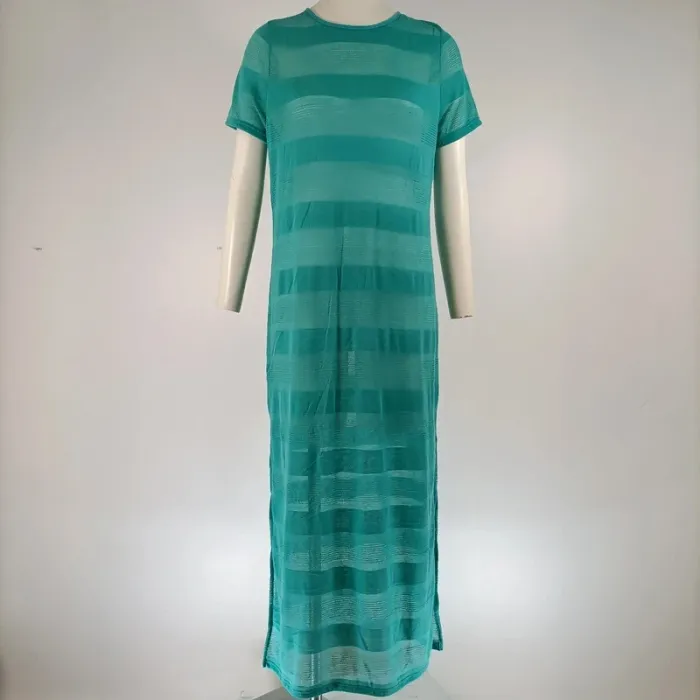 Robe longue bleue turquoise verte ajourée avec dos nu - robe de plage Taille 38 - A135