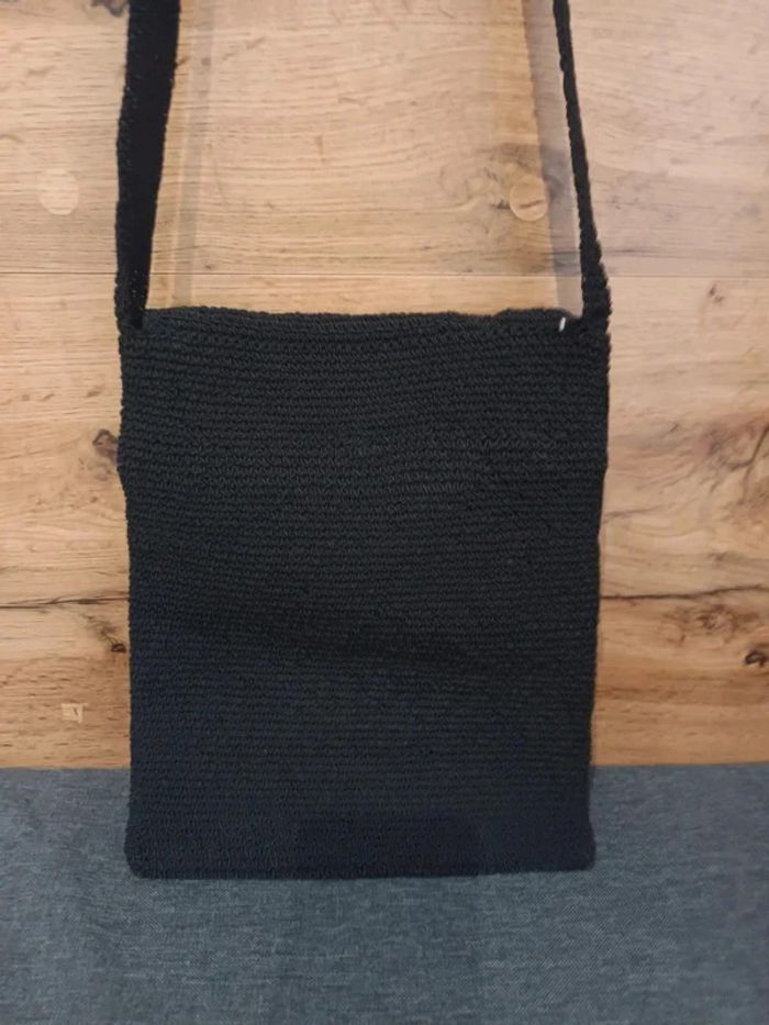 Sac bandoulière plage en daim noir vintage année 1990 - photo numéro 4