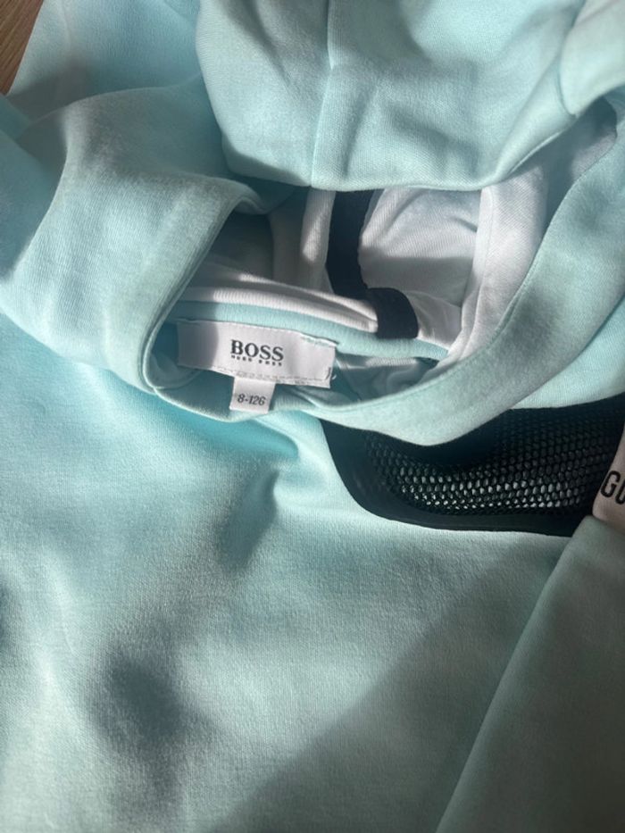 Pull à capuche boss turquoise garçon 8ans - photo numéro 4