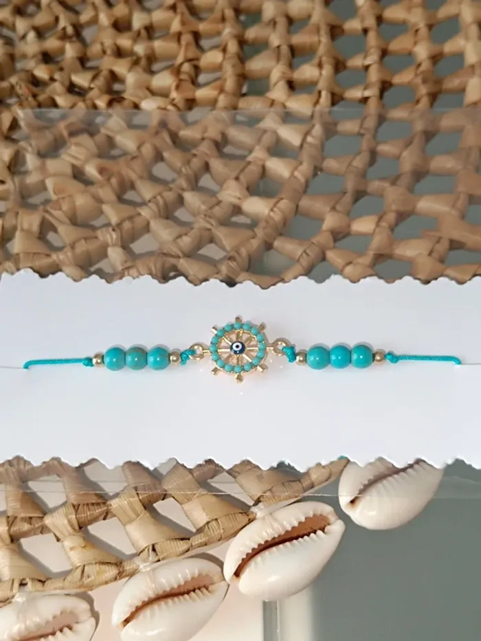 Bracelet mauvais Oeil- Perle Turquoise-Roue marin