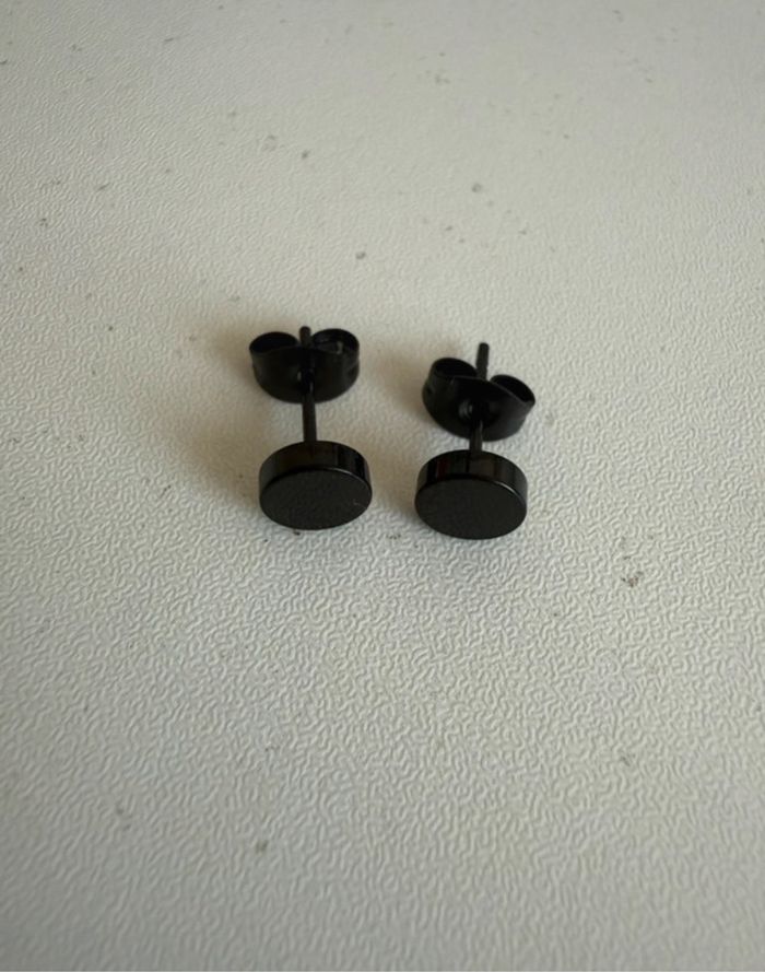 Boucles d’oreilles homme noir acier inoxydable ronde simple - photo numéro 4