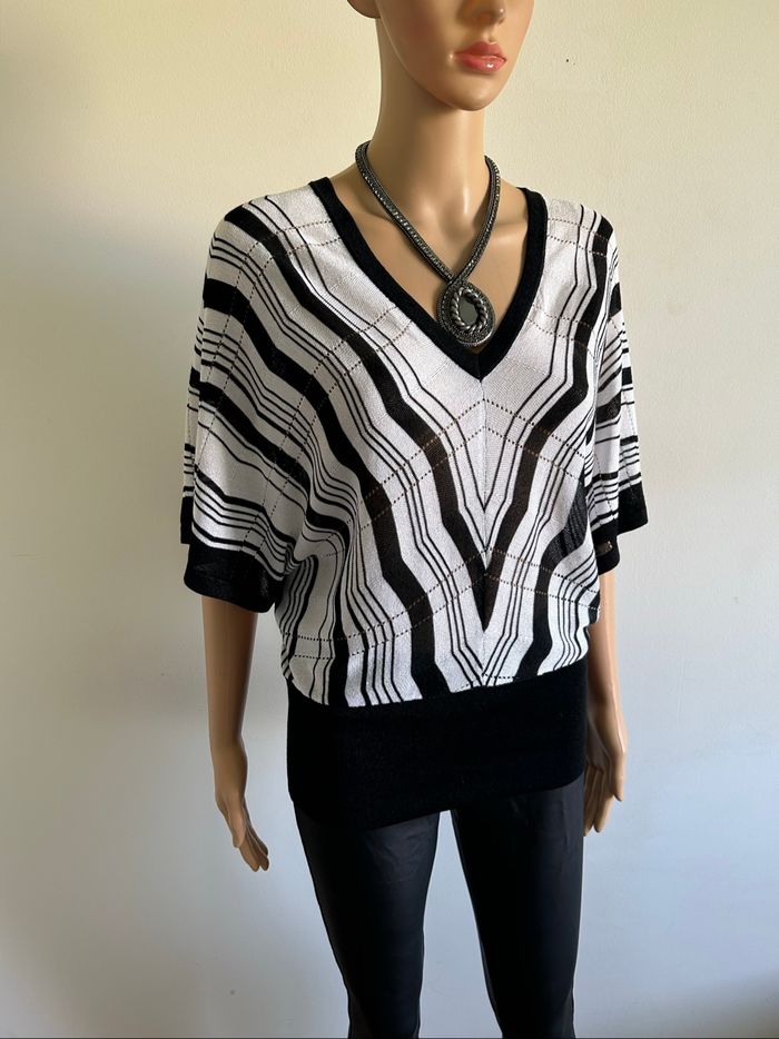 Pull noir et blanc à manches courtes Morgan taille M excellent état - photo numéro 2