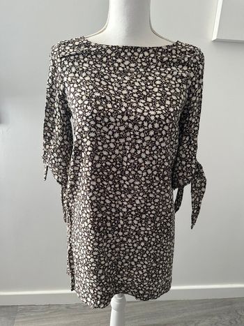 Tunique à fleurs marron et beige crème H&M T34 XS