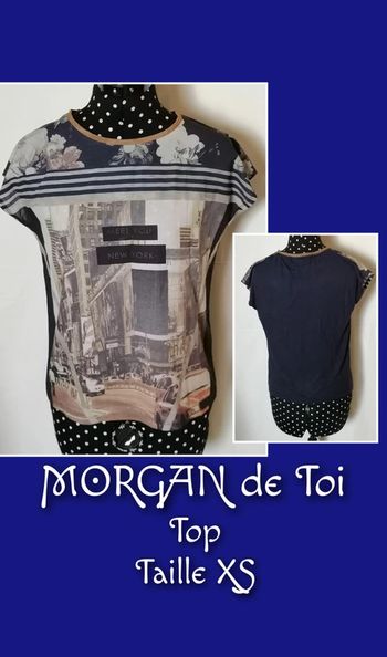 Top tee-shirt New-York bleu marine marron taille XS Morgan