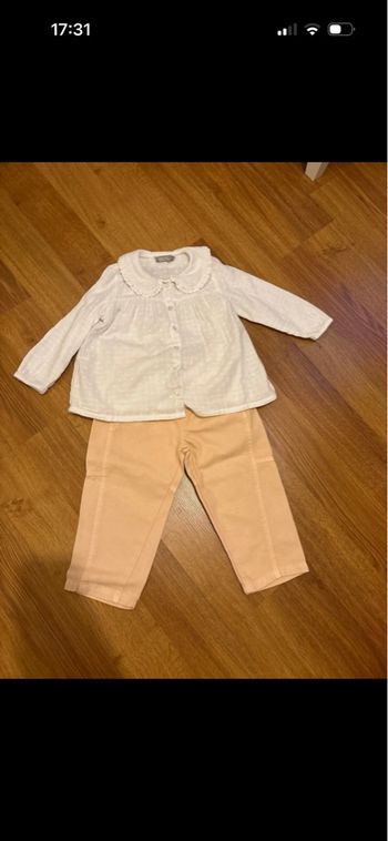 Joli ensemble bout’chou fille chemise manche longue et pantalon 24 mois 