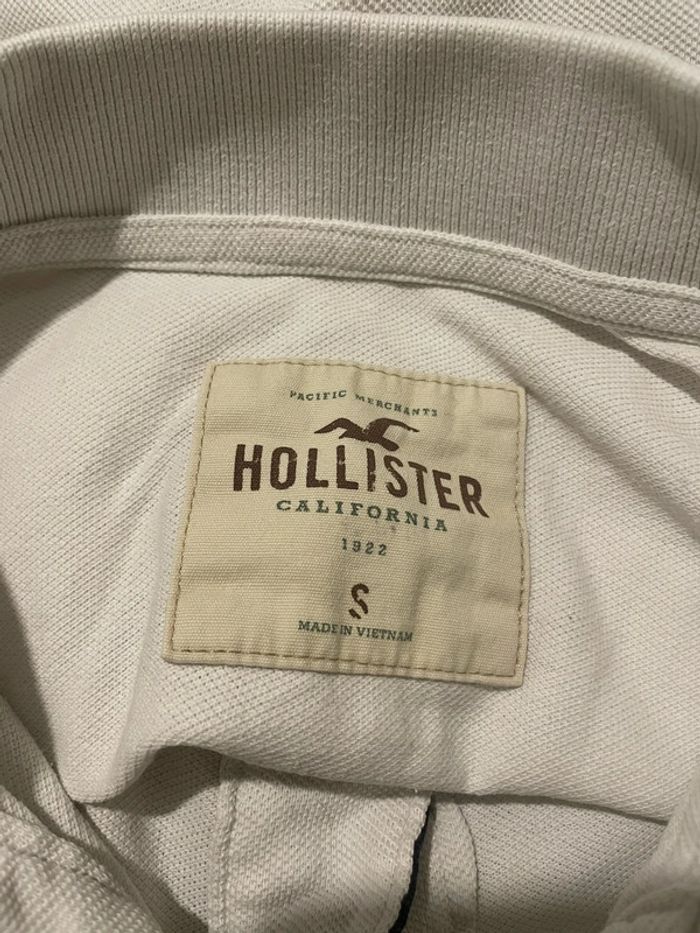 Polo à manches courtes blanc logo bleu marine hollister taille S - photo numéro 5