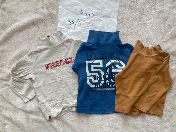 Lot De 3 T-shirts Col Roulé Garçon - 100% Coton - Manches Longues - 2 Unis + 1 Rayé - Vertbaudet