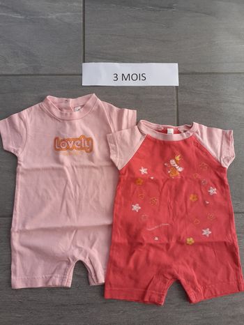 Lot de 2 combishorts été fille 3 mois
