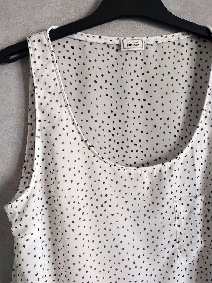 Blouse / Débardeur en voile blanc à pois noir - Pimkie - photo numéro 3