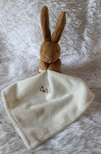 Doudou peluche lapin naturel marron avec mouchoir blanc - Baby Nat 