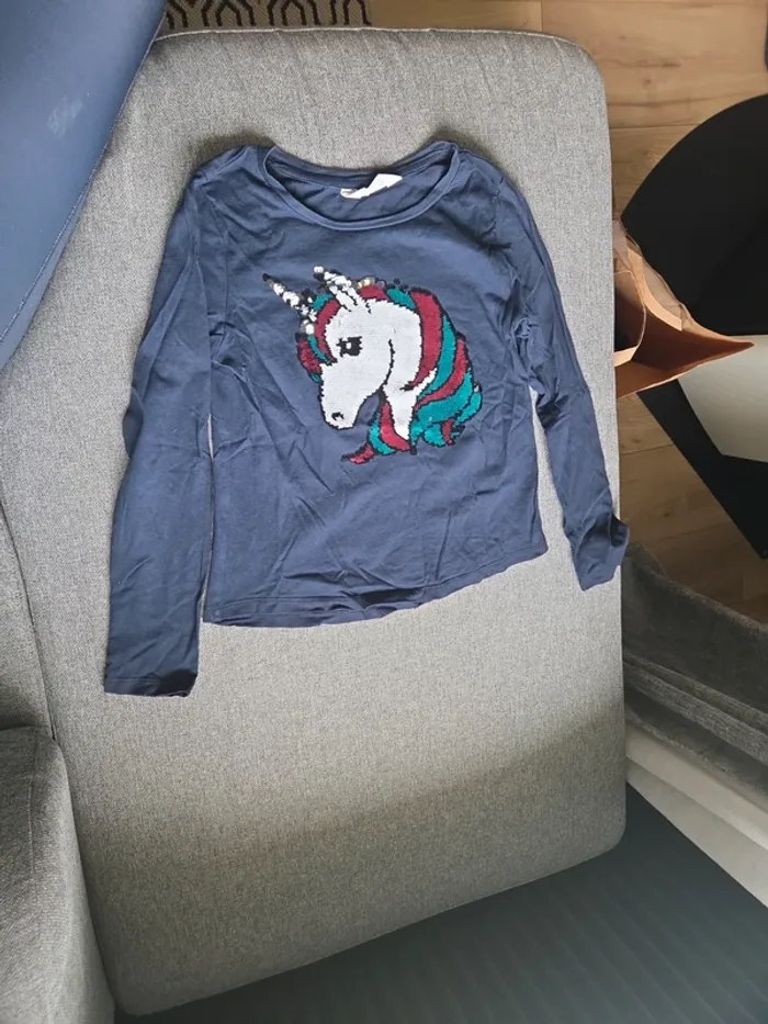 Tshirt manches longues licorne à sequins réversibles