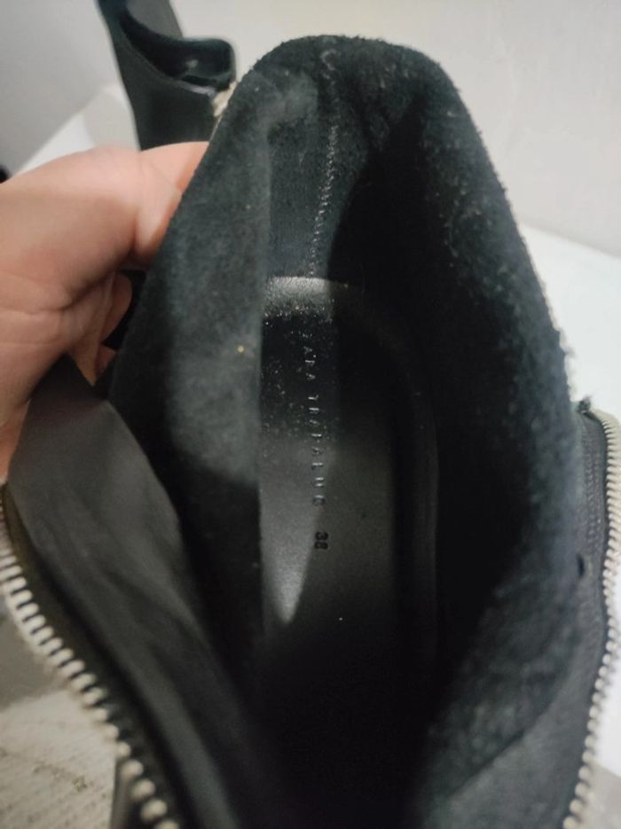 Bottines zippées en cuir véritable à talons Zara trafaluc Heel moto ankle boots taille 38 moto - photo numéro 9