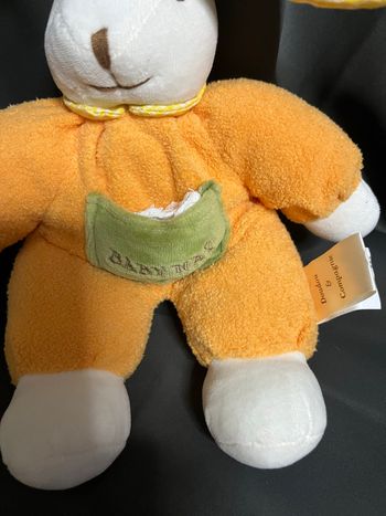 Doudou et compagnie lapin orange mouchoir blanc 