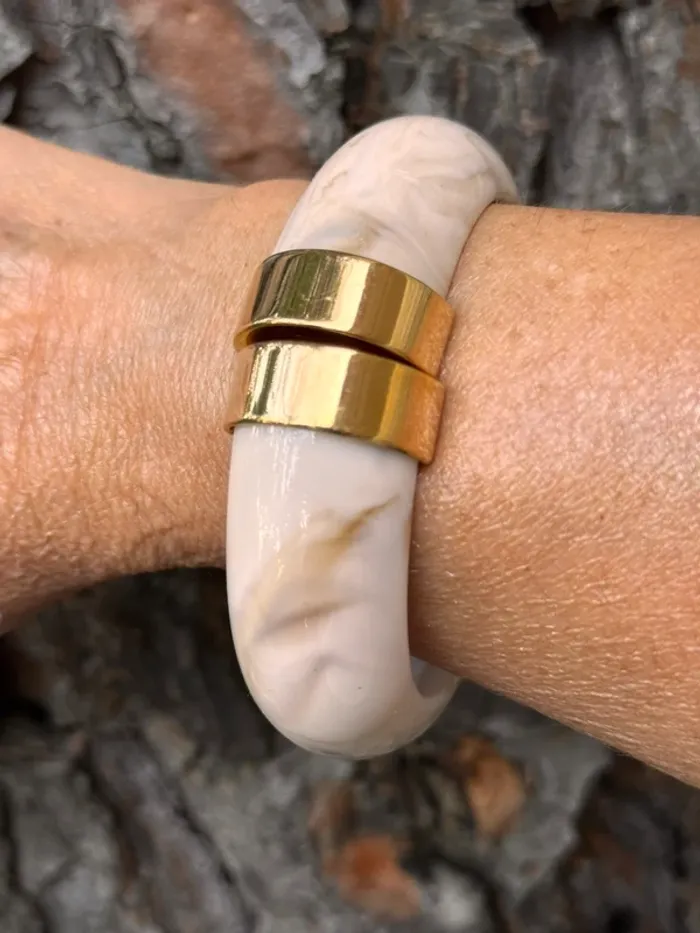 Jonc qui s’ouvre taille M écru reflets marrons et or habaha Paris - photo numéro 2