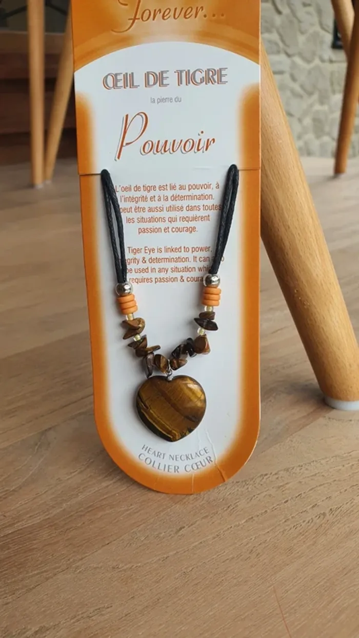 Collier femme coeur œil de tigre