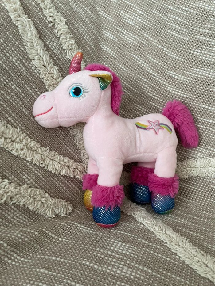 Peluche doudou 23cm gipsy licabella licorne rose et bleu très bon état