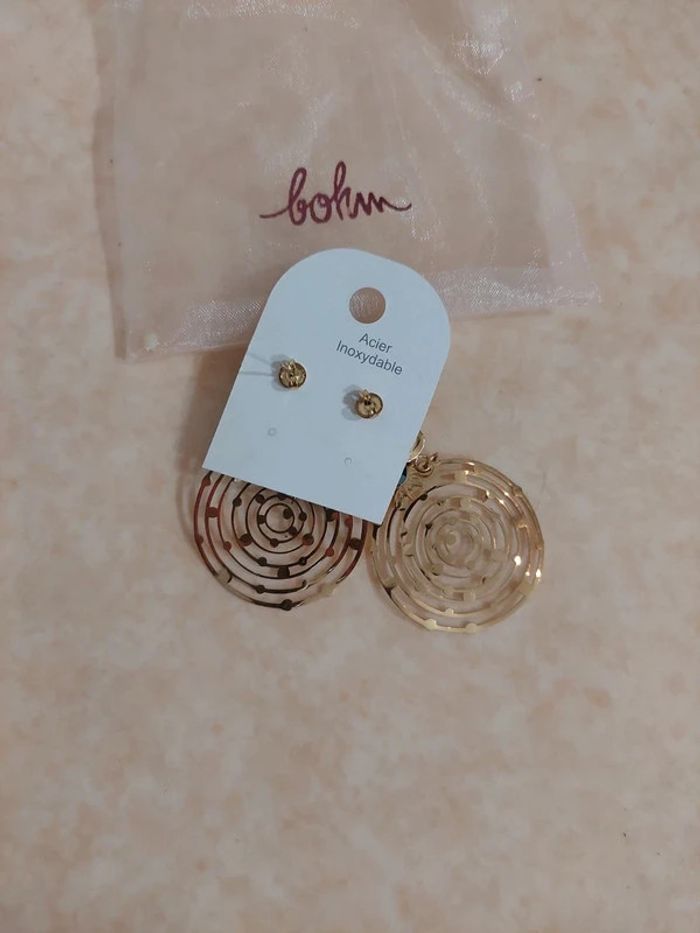 Boucles d'oreilles bohm pierre turquoise neuve - photo numéro 3