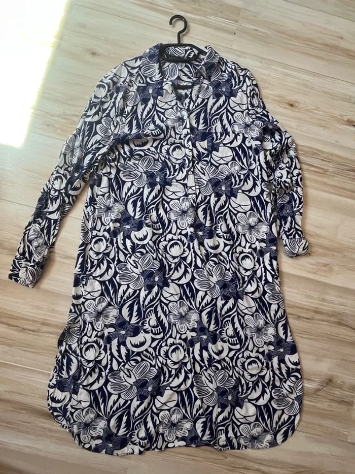 robe chemise zara bleu et blanc