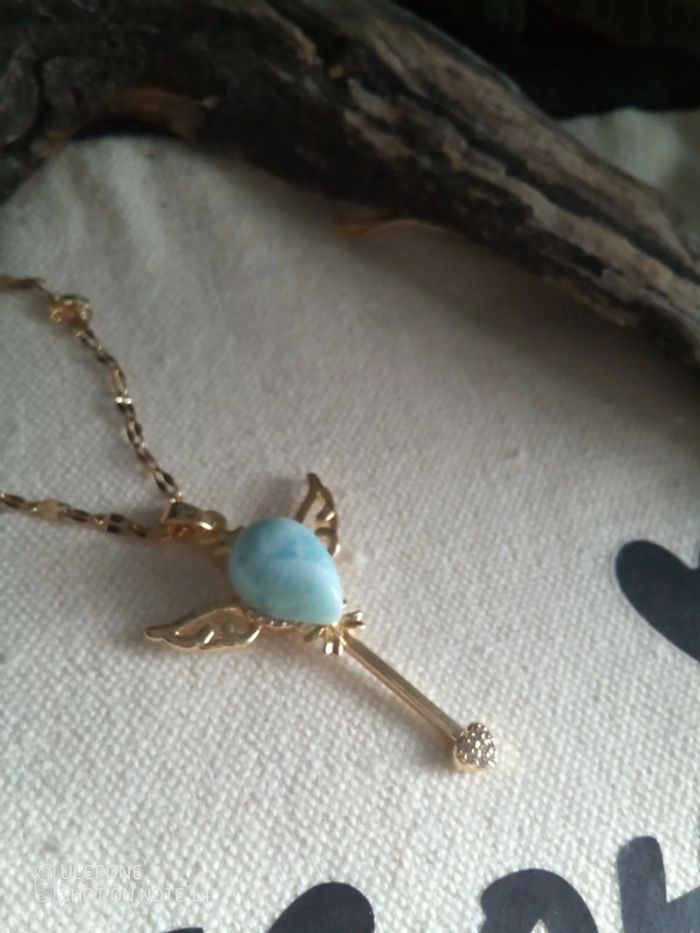 Collier clé ailée pierre de larimar - photo numéro 3
