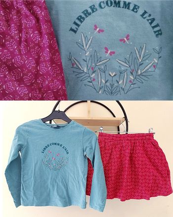 8 ans ensemble okaidi Teeshirt et jupe côtelée