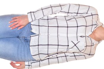 chemisier décontracté manches longues blanc motif grands carreaux noirs T36