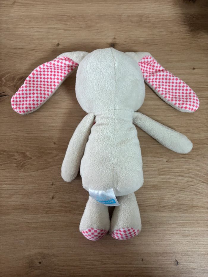 Doudou peluche lapin beige noeud rose carreau klorane - photo numéro 3