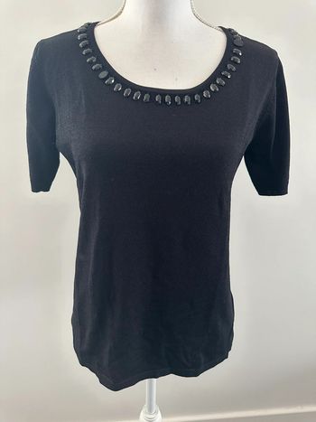 Blouse noire col rond et perles T38 M