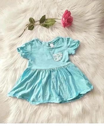 Robe été turquoise manches courtes en coton bébé fille 18 mois