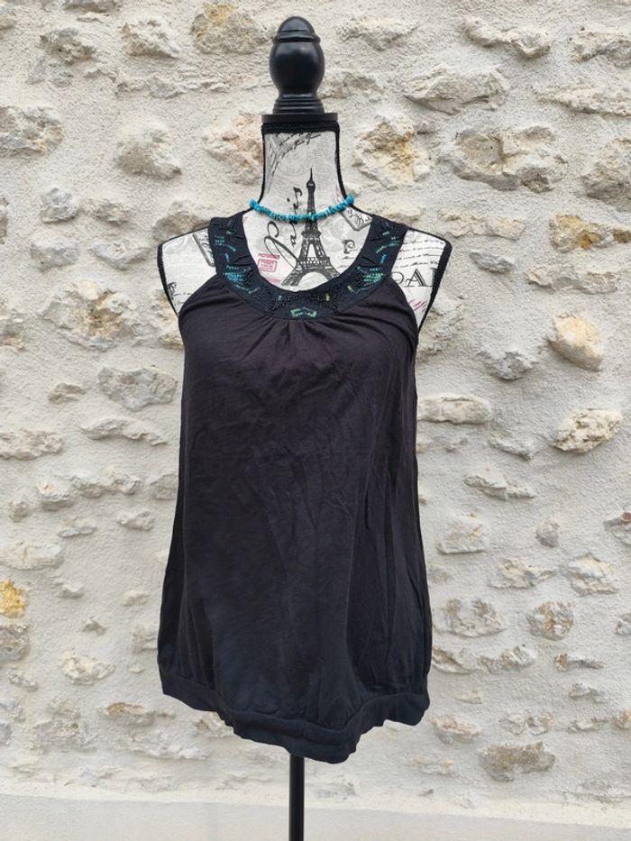 Débardeur haut noir femme taille M C&A avec perles à l'encolure